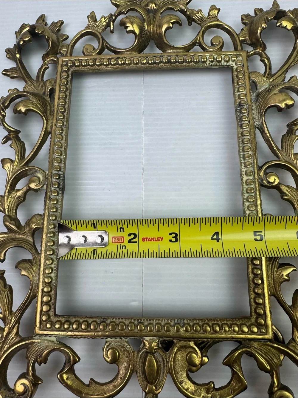Vintage Cast Brass Picture Frame Rococo Baroque Scrollwork Tabletop Easel Back